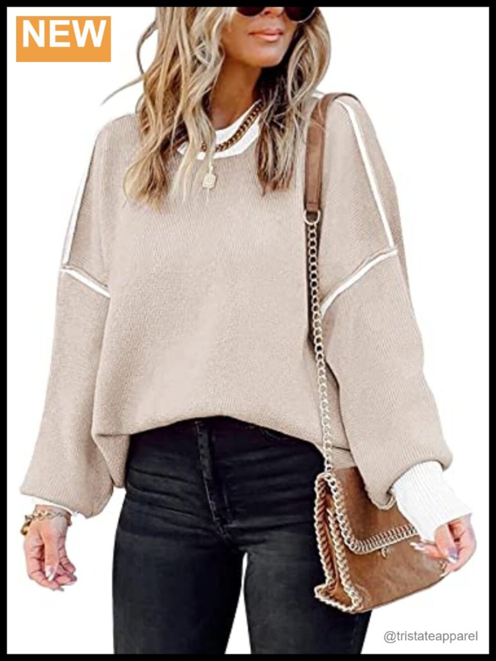 Oversized Colorblock Knit Pullover Sweater Viscose+Nylon Women's Fall Fashion